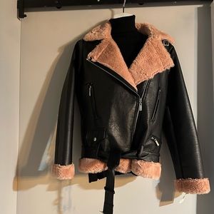 Faux Leather Pink Trim Jacket